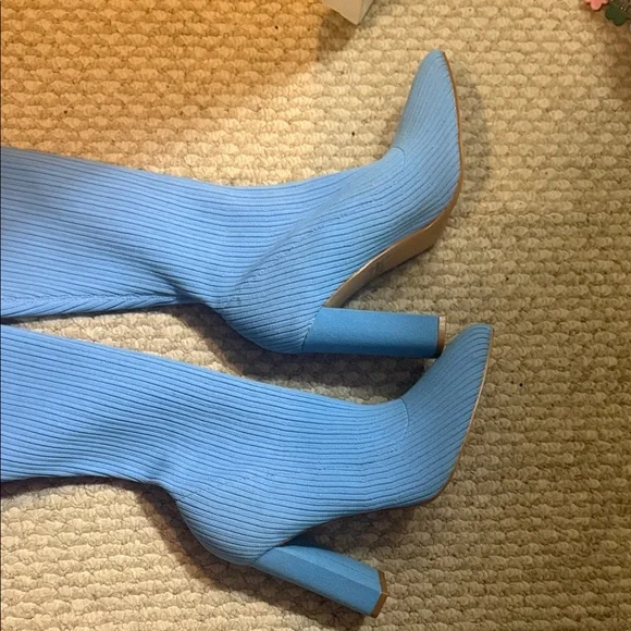 EGO Light Blue Ribbed Pointed Toe Heels - Picture 3 of 6